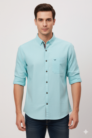 Men’s Light Aqua Blue Cotton Casual Shirt
