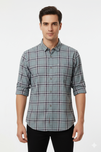 Men’s Teal & Maroon Checkered Casual Shirt