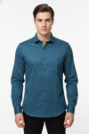 Men’s Teal Blue Solid Cotton Shirt