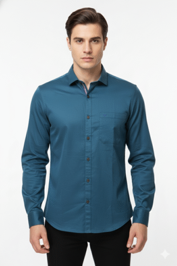 Men’s Teal Blue Solid Cotton Shirt