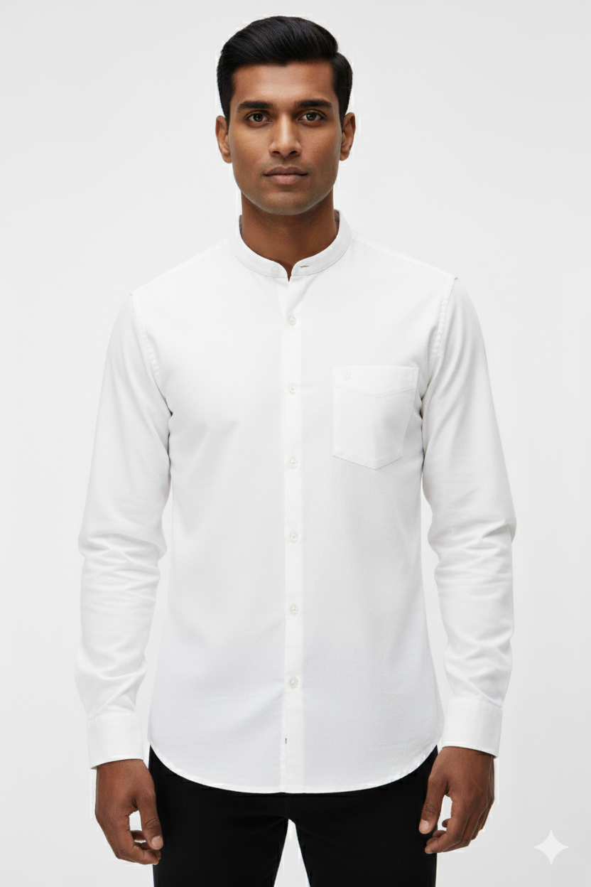 Men’s Classic White Mandarin Collar Cotton Shirt
