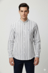 Men’s White & Grey Striped Mandarin Collar Cotton Shirt