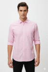 Men’s Light Pink Striped Cotton Casual Shirt
