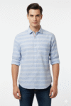 Men’s Light Blue Horizontal Striped Cotton Shirt