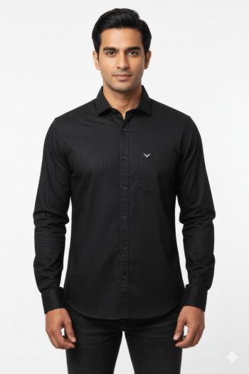 Men’s Classic Black Solid Formal Cotton Shirt