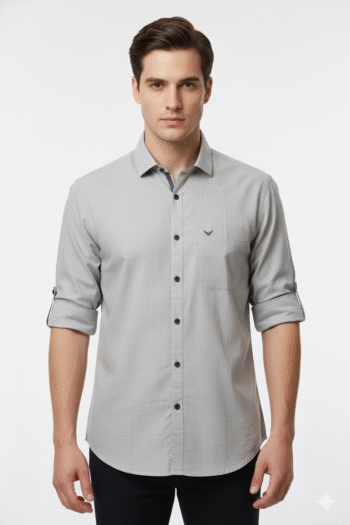 Men’s Light Grey Cotton Casual Shirt