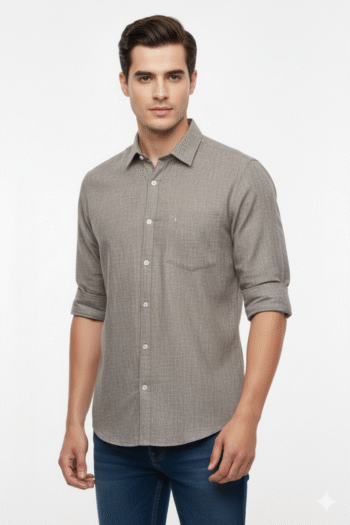 Men’s Taupe Brown Slim Fit Cotton Shirt