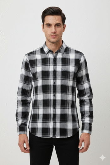 Men’s Black & White Checked Slim Fit Cotton Shirt