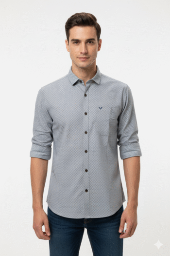 Men’s Light Grey Printed Slim Fit Cotton Shirt