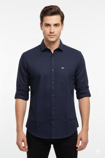 Men’s Navy Blue Solid Cotton Casual Shirt