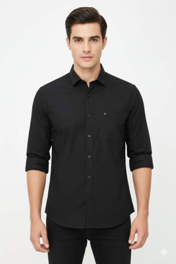 Men’s Solid Black Cotton Casual Shirt