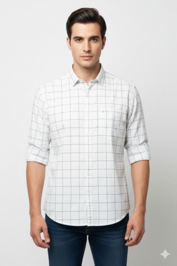 Men’s White Checked Cotton Casual Shirt