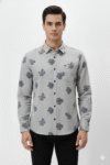 Men’s Light Grey Floral Printed Slim-Fit Casual Shirt