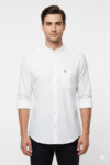 Men’s White Mandarin Collar Cotton Casual Shirt