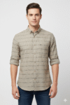Men’s Beige Striped Casual Cotton Shirt