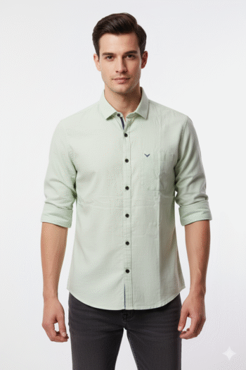 Men’s Light Green Cotton Casual Shirt