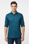 Men’s Teal Blue Solid Cotton Casual Shirt